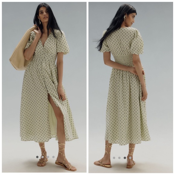 Anthropologie Dresses & Skirts - Anthropologie The Katerina Button Front Dress‎ Textured Mint Green XL Midi